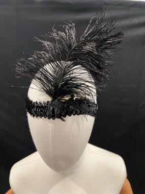Black Sequin Feather Headband - Elegant Flapper Headpiece